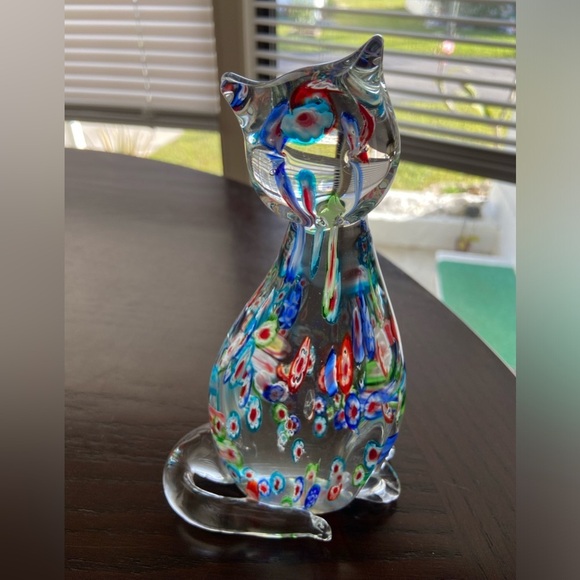 Adorable Glass CAT with colorful Millefiori Statue Paperweight - Picture 1 of 8